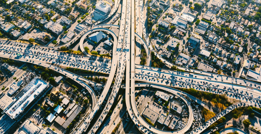 California freeway traffic representing car accident lawyer help for injury claims across the state.